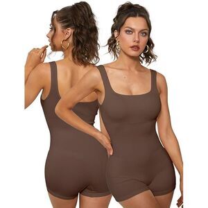 Jumpsuit for Women Cross‎ Back One Piece Jumpsuit Tummy Control Brown Medium